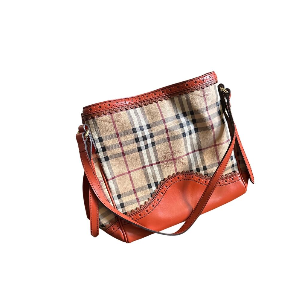 Burberry Haymarket Check Coated Canvas Crossbody Shoulder Bag Orange - Picture 4 of 12
